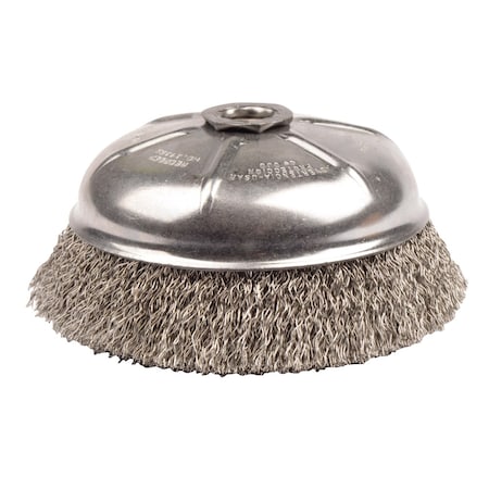 Weiler 6" Crimped Wire Cup Brush .020" Stainless Steel Fill 5/8"-11 UNC Nut 14166